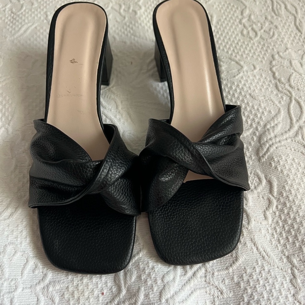 Black Faux Leather Women's Slide Sandals